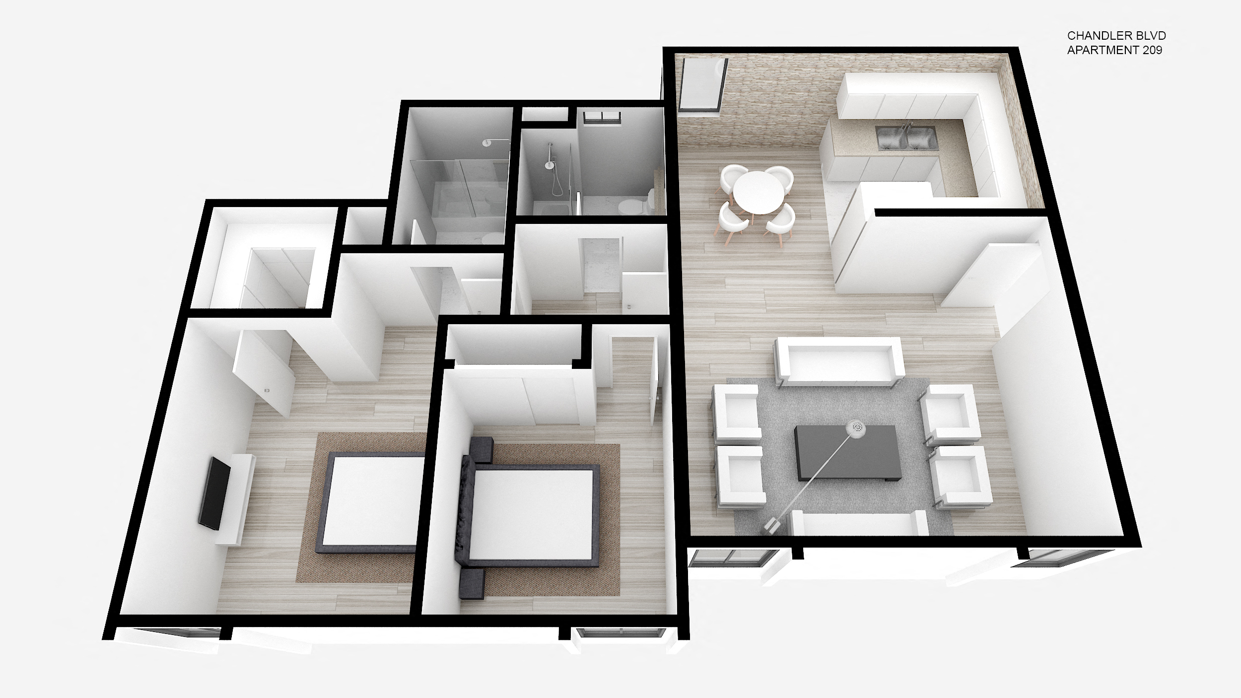 Floor plan for 2 beds, 2 baths, 1010 sqft